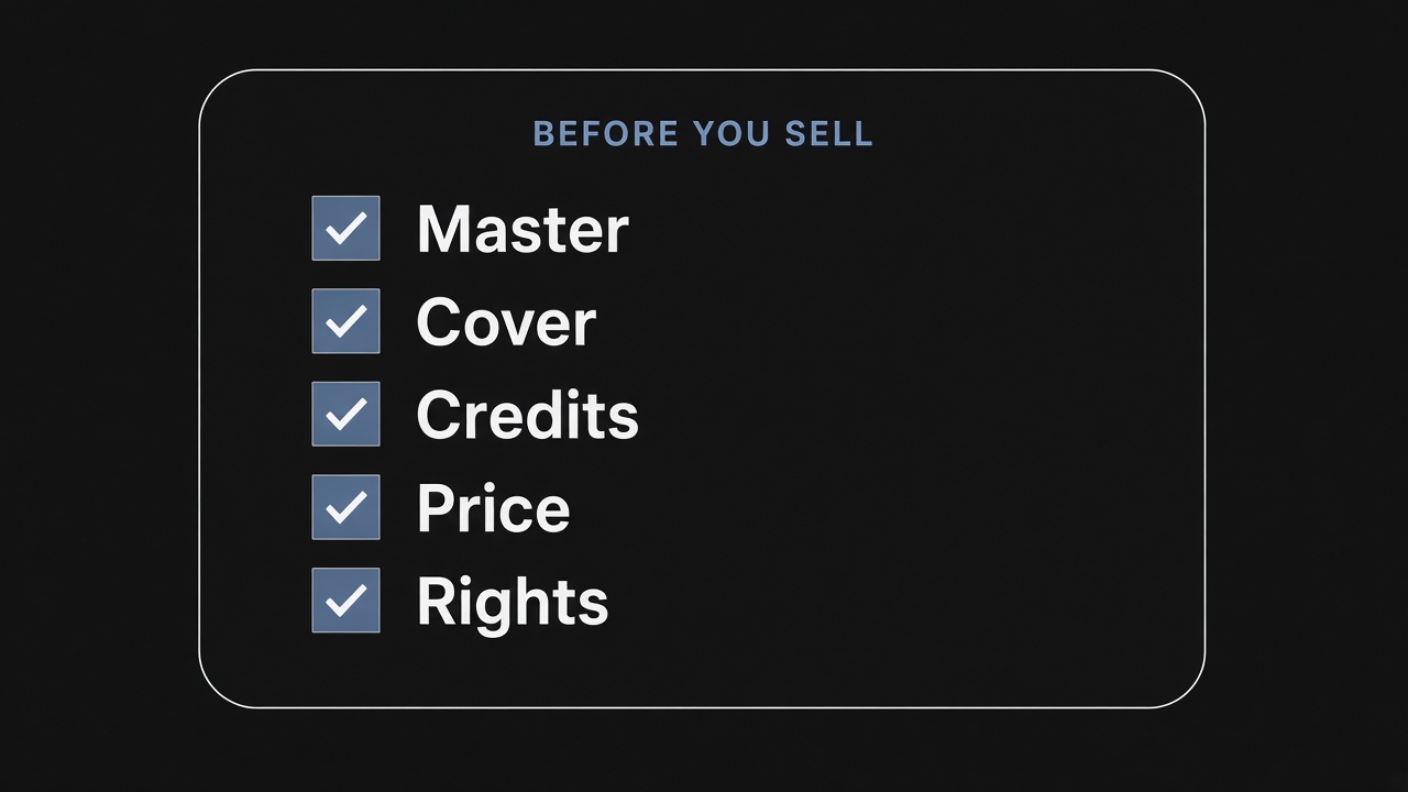 A checklist of master, art, credits, price, and rights